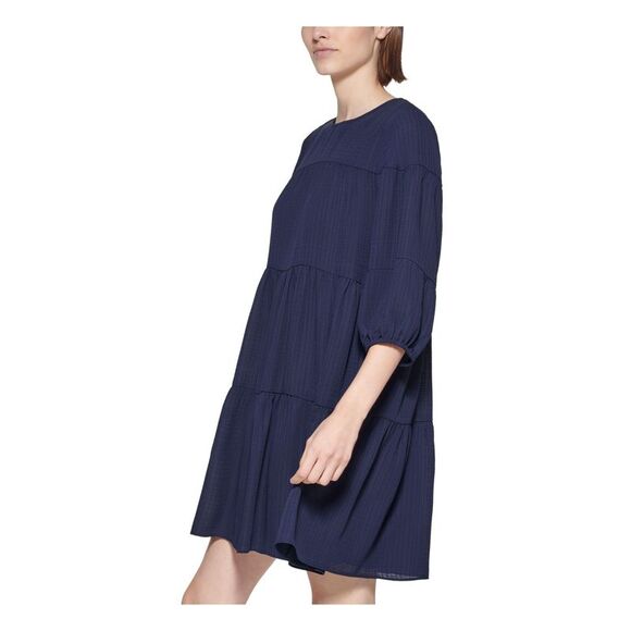 CALVIN KLEIN Womens Navy Back Lined 3/4 Sleeve Short Shift Dress Petites 4P - Picture 3 of 4